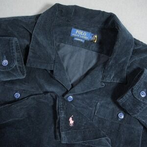 Polo Ralph Lauren Corduroy Loop Camp Men Shirt L Retro Work Coastal Western Dark